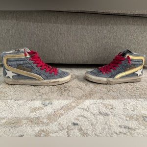 Golden Goose Hi Slide Sneakers Blue Pony Hair with pink laces - size 36